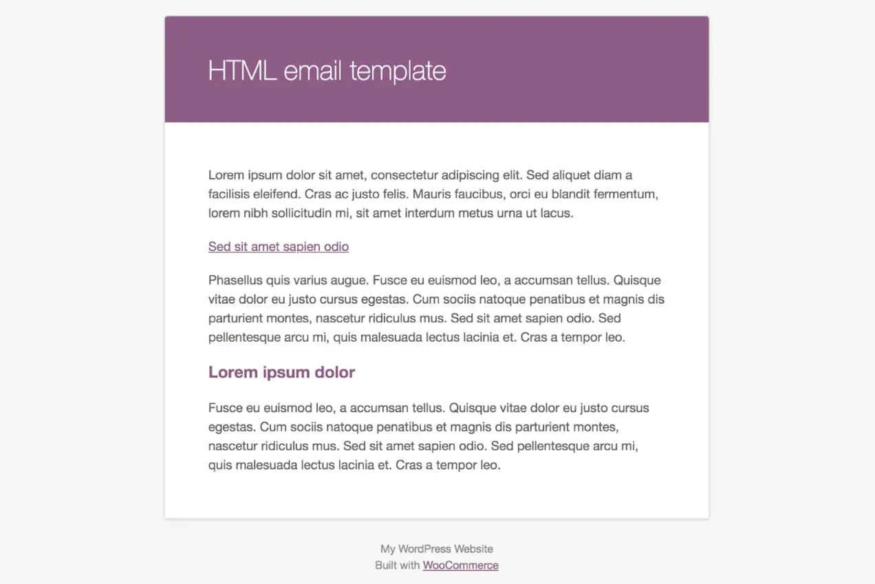 modello di email HTML predefinito di WooCommerce