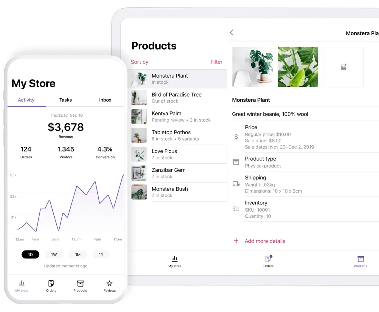 Mobile WooCommerce-App auf einem Telefon und Tablet