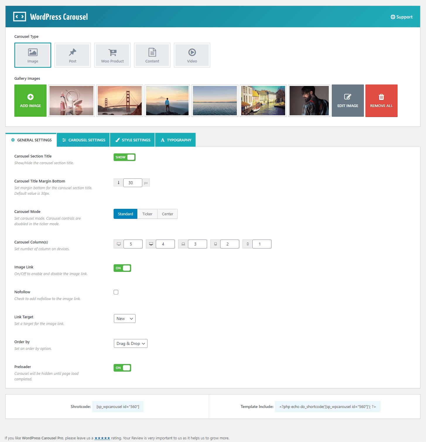 Configuración de WP-Carousel-Pro