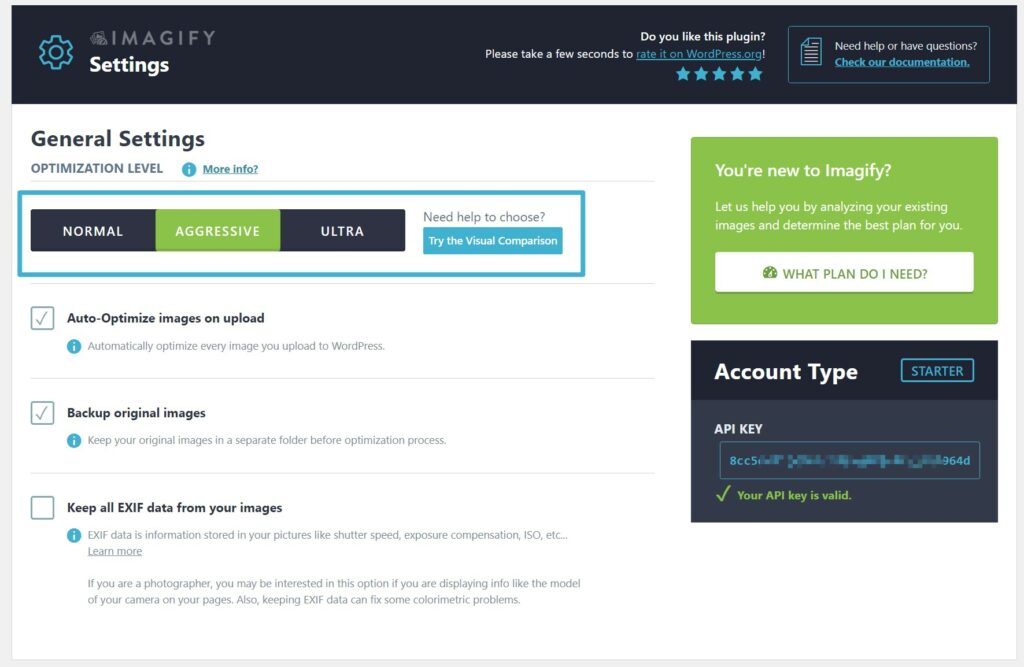 Scegli la compressione con perdita aggressiva su Imagify