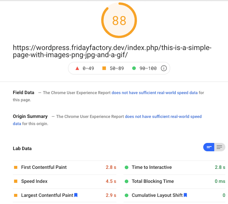 Auditoria sem Imagify - Fonte: PSI