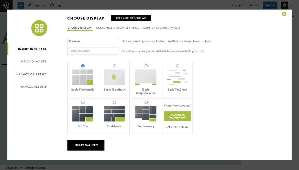 Opciones de personalización de NextGEN