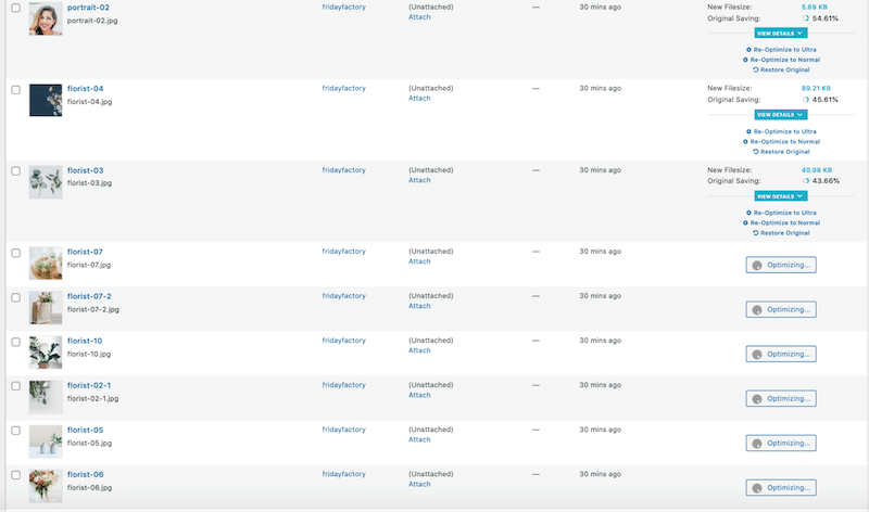 การเพิ่มประสิทธิภาพ 10 ภาพของฉันด้วย Imagify - ที่มา: ห้องสมุด WordPress