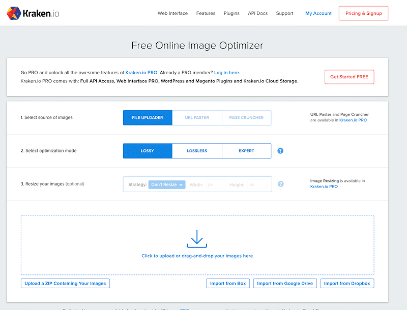 Interfaccia Web Kraken - Fonte: Kraken.io