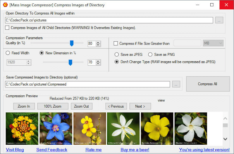 Setări Mass Image Compressor