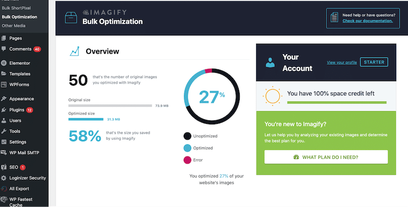 Fonctionnalité d'optimisation en masse - Source : Imagify