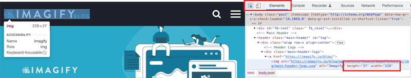 Mengidentifikasi ukuran gambar saya di tab "Elemen" - Sumber: DevTools