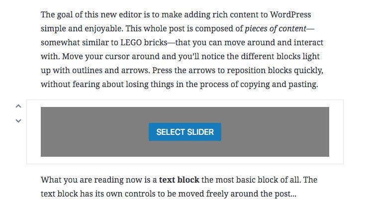 Seleccione el control deslizante en el bloque de Gutenberg