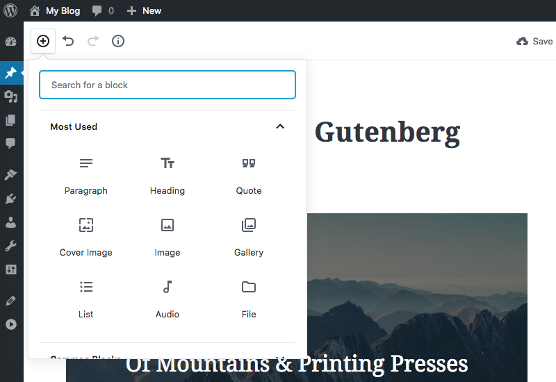 บล็อกใน Gutenberg Editor