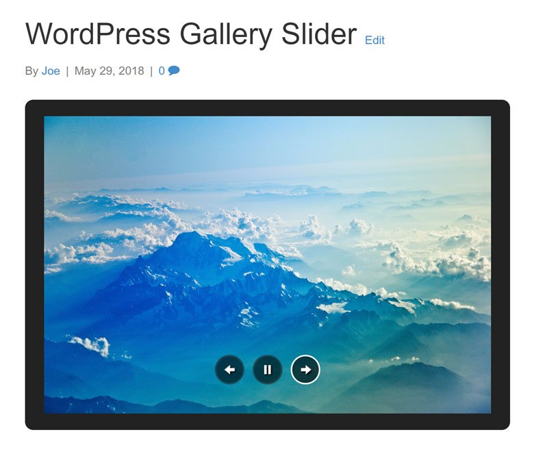 Anteprima Jetpack del cursore della galleria di WordPress