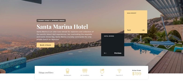 Cursore di esempio della home page dell'hotel