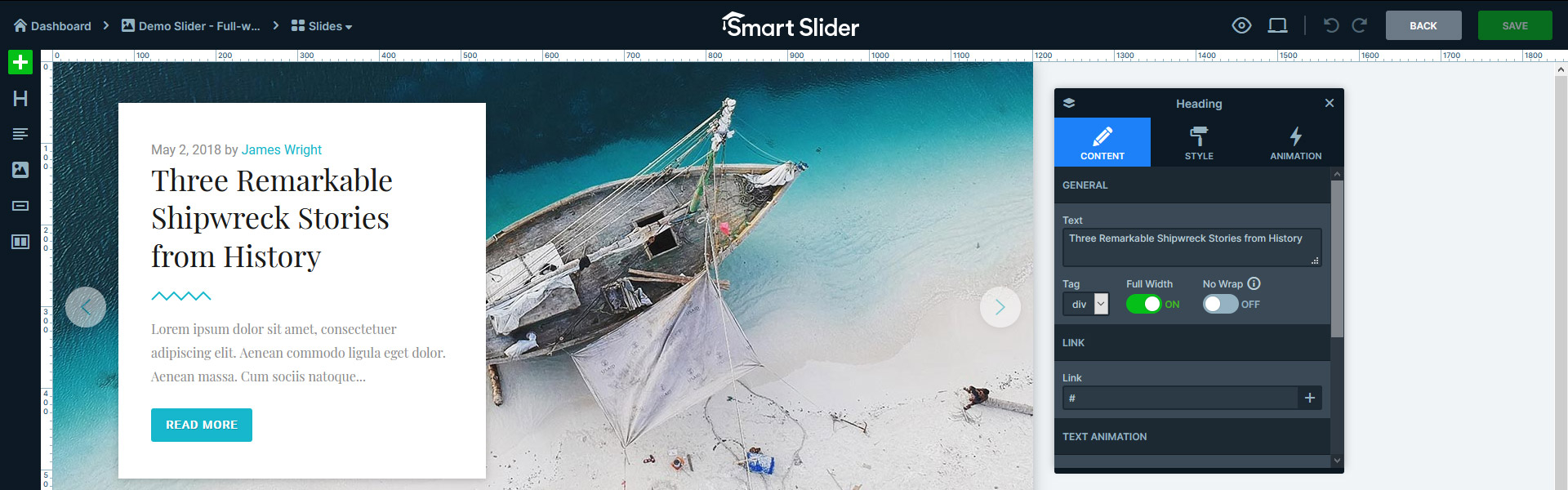 Editor slide di Smart Slider