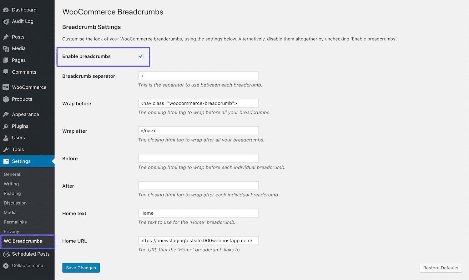 pengaturan remah roti woocommerce