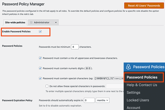 Tüm kullanıcılar için şifre politikasını ayarlayın Set up password policy for all users