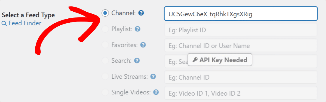 Wählen Sie den Kanaltyp und fügen Sie Ihre YouTube-ID ein