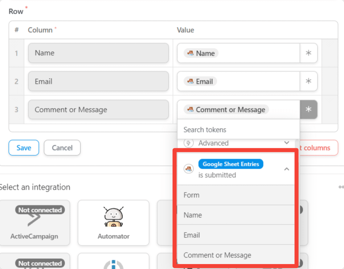 เพิ่มโทเค็น wpforms