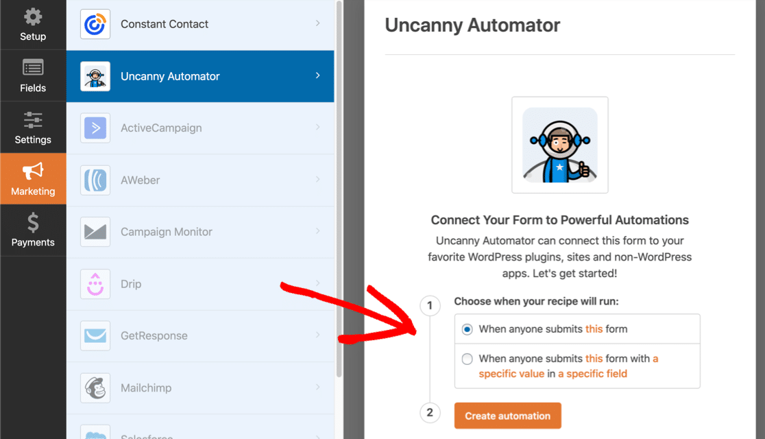 WPForms 中的 Uncanny Automator 集成