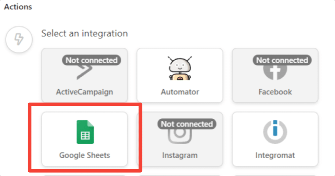 pilih google sheets untuk mengumpulkan entri wpforms