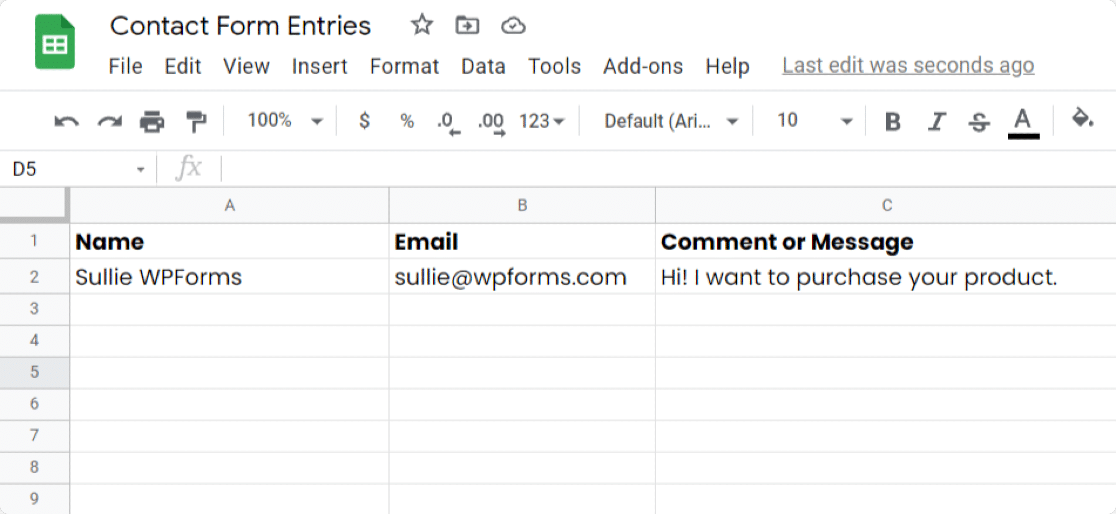 wpforms를 구글 시트로