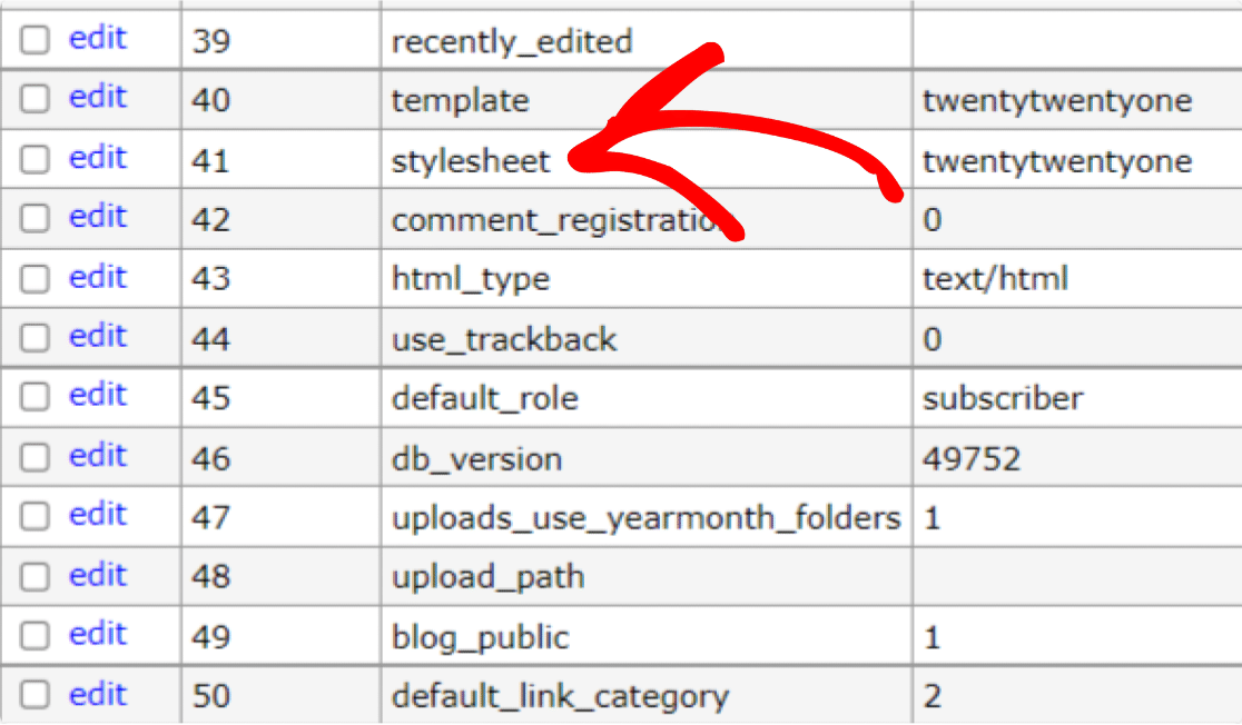 modifica le impostazioni della tabella in cpanel