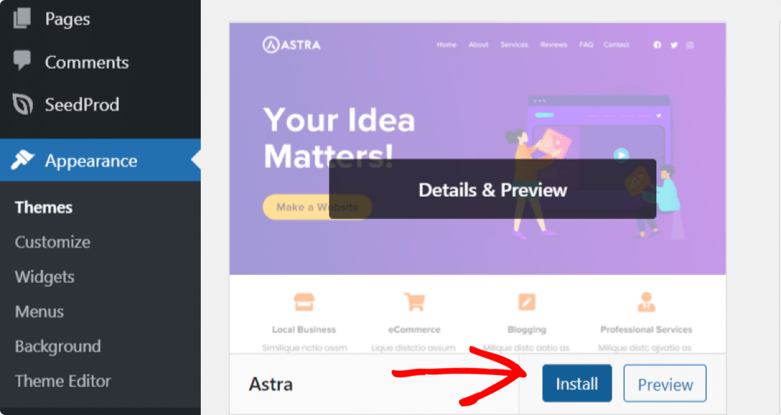 installa il tema wordpress