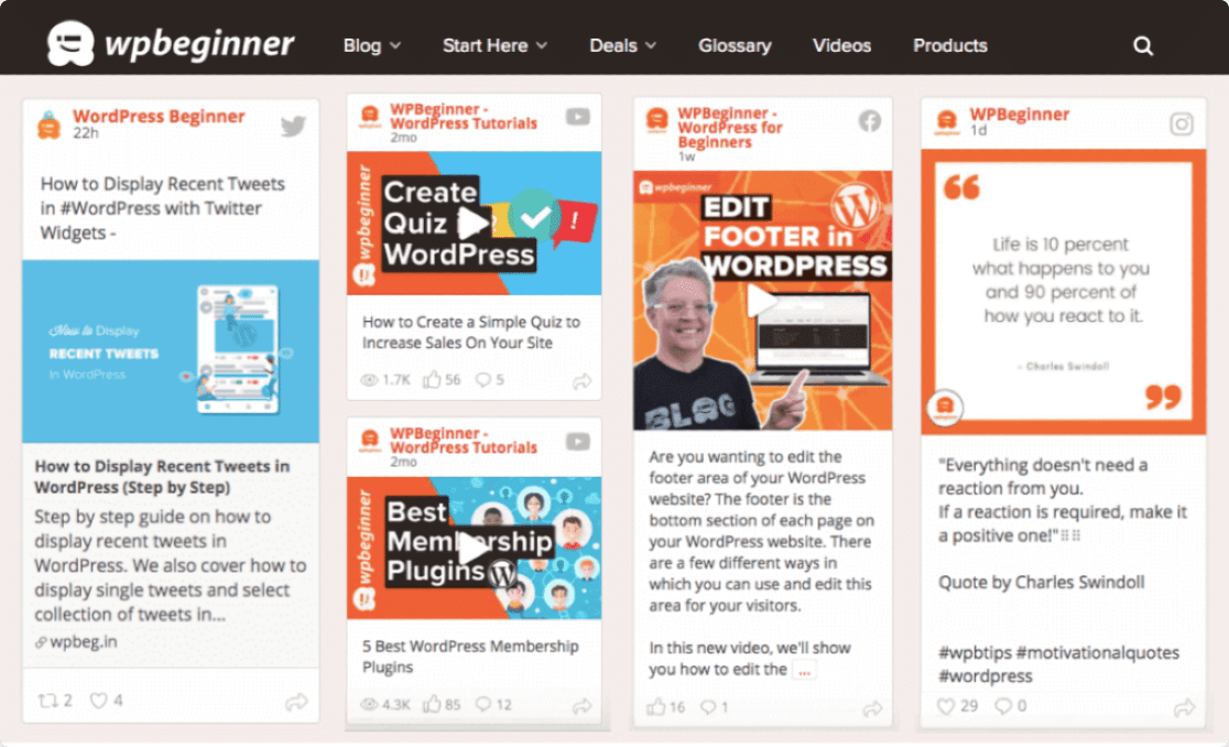 mostrar feeds mixtos de redes sociales en wordpress