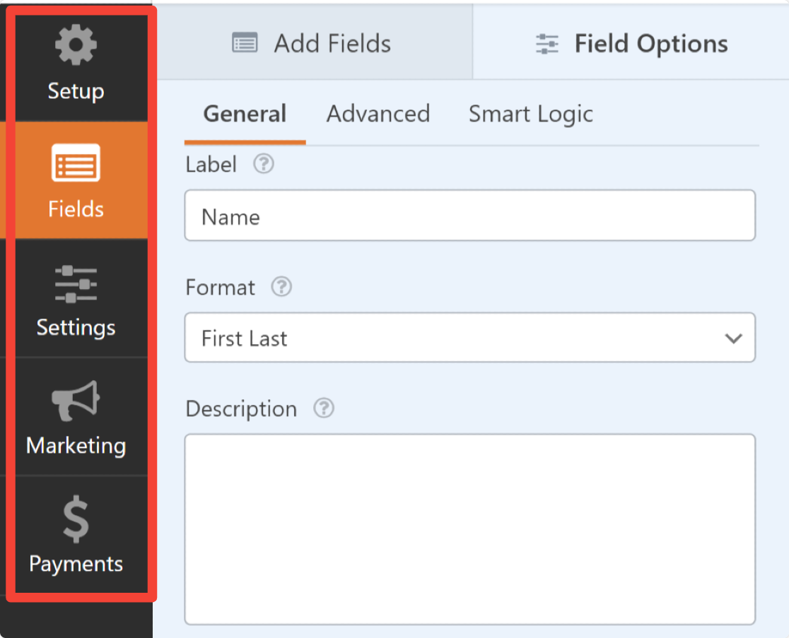 خيارات إضافية في لوحة معلومات wpforms