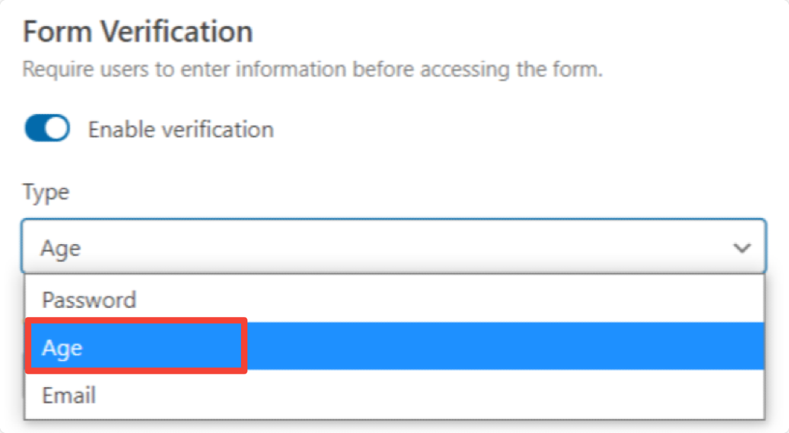 fitur verifikasi usia wpforms