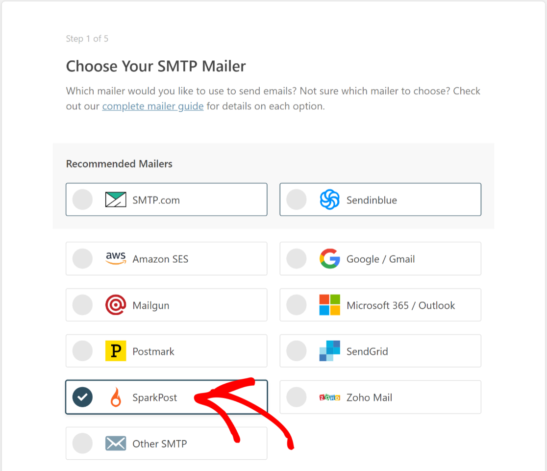 wybierz sparkpost jako wp mail smtp mailer