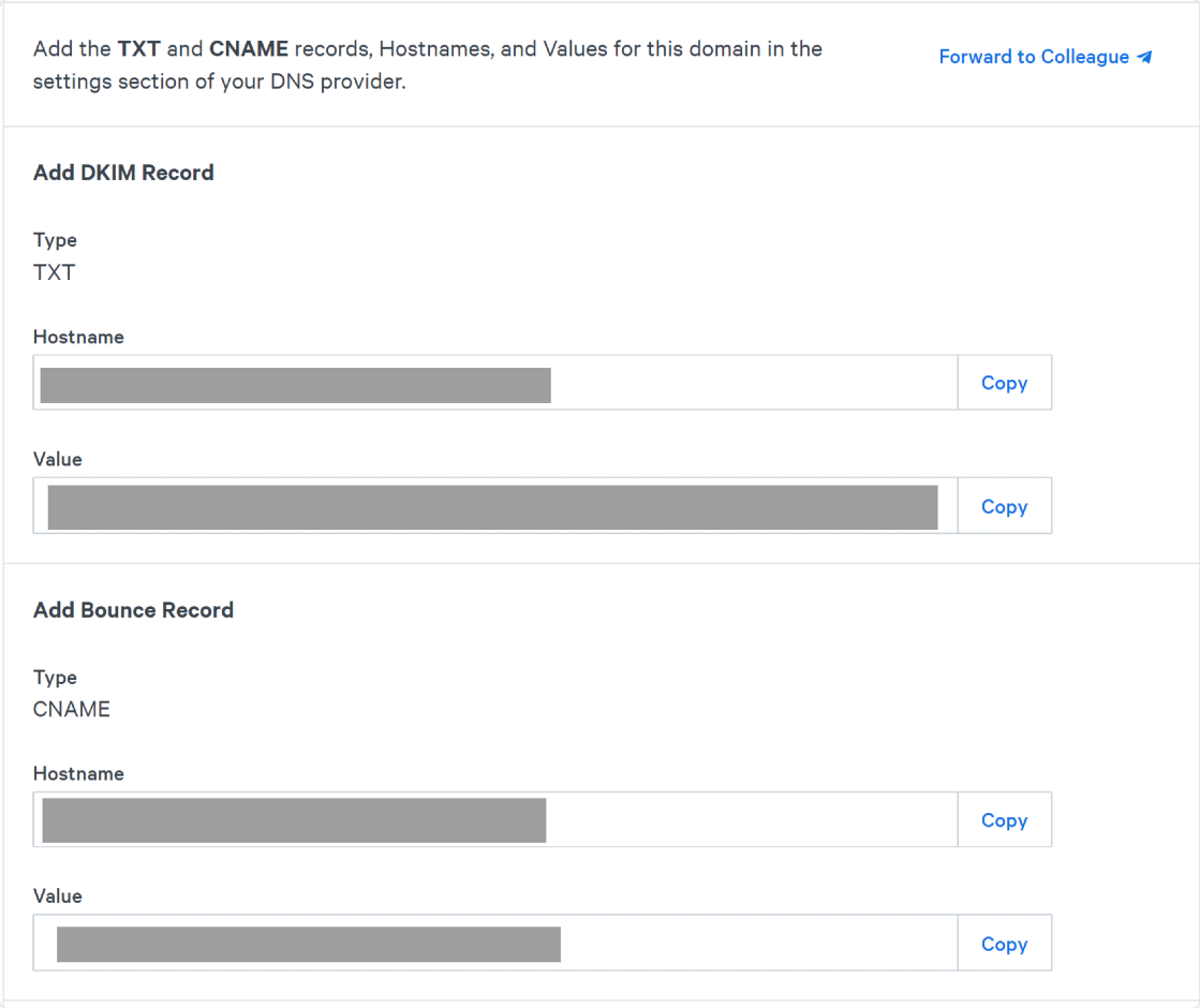 registros de dns fornecidos pelo sparkpost