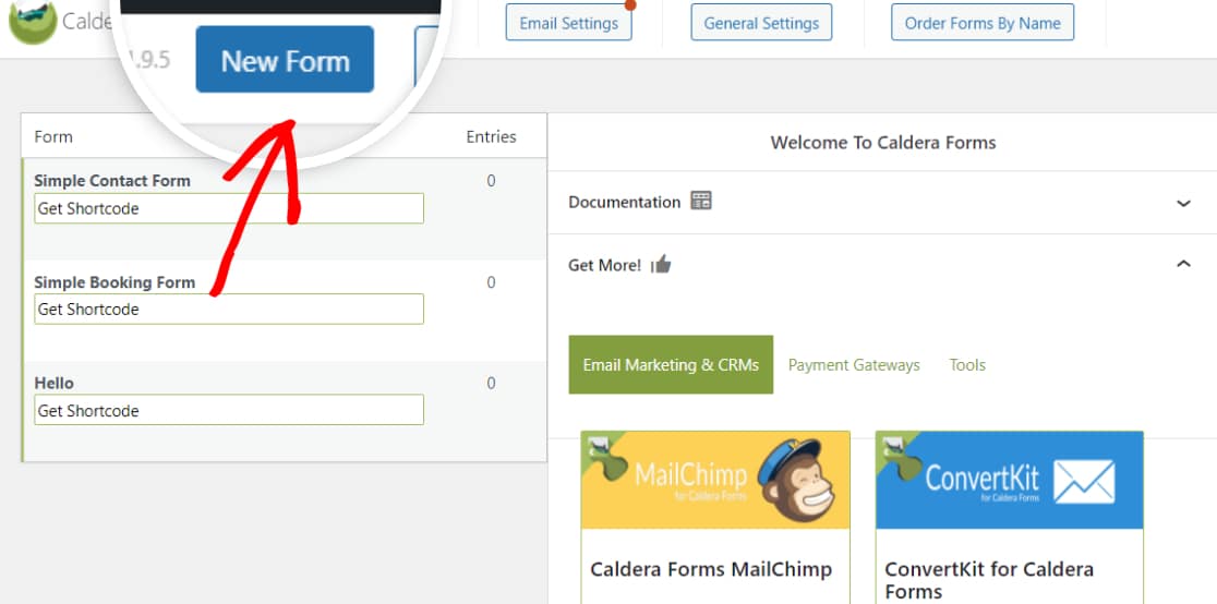 Caldera Forms vs Ninja Forms vs wpforms interface do construtor de formulários Caldera Forms