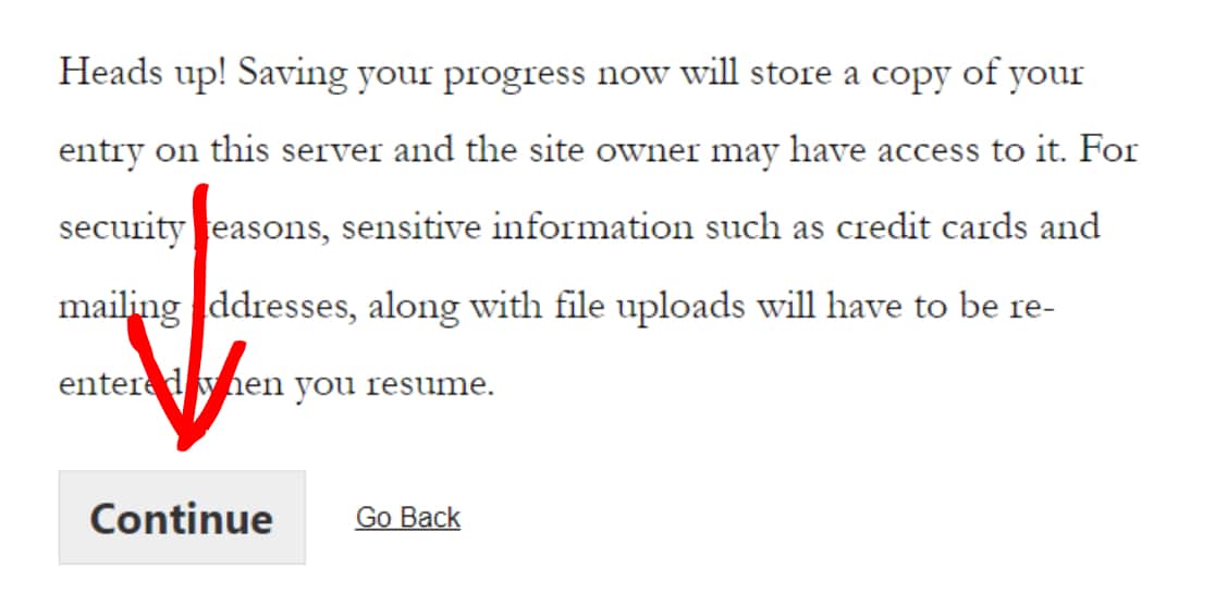 繼續按鈕以保存進度 wordpress 表單