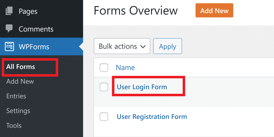 Semua tampilan formulir