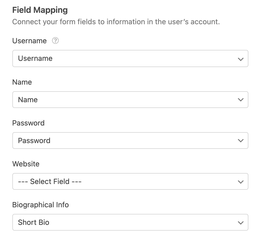 Mappatura del campo di registrazione dell'utente