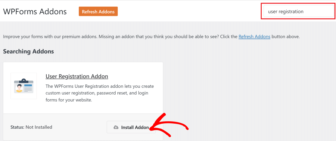 Instal addon pendaftaran pengguna