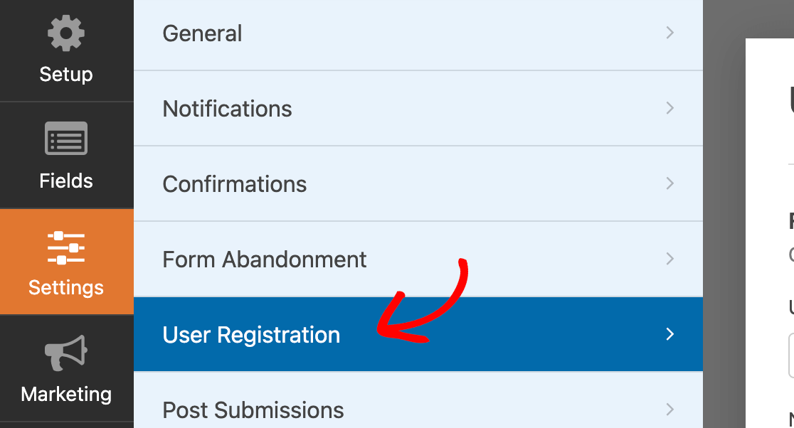 impostazioni di registrazione dell'utente