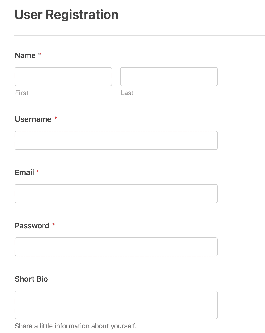 Modello di modulo di registrazione utente