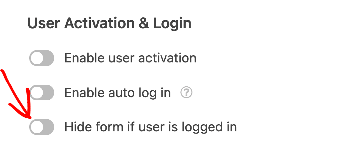 Nascondi modulo di registrazione utente