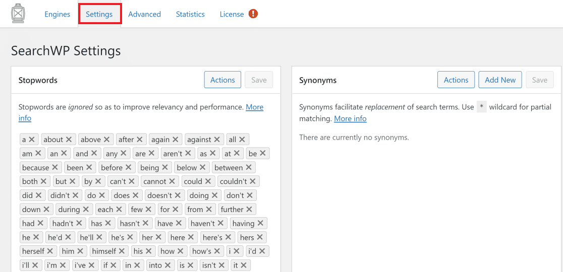 Cari WP stopword dan sinonim