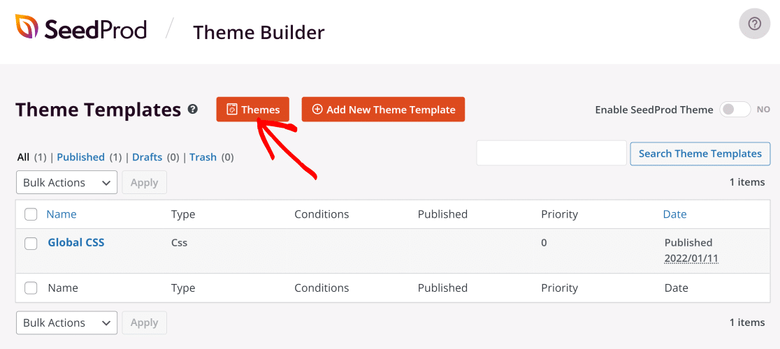 SeedProd Theme Builder-Vorlagenschaltfläche