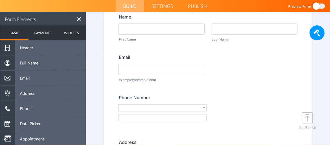 Interface do Jotform