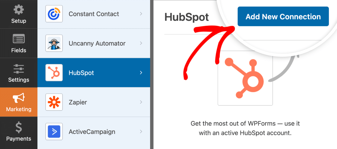 Adăugați o conexiune HubSpot