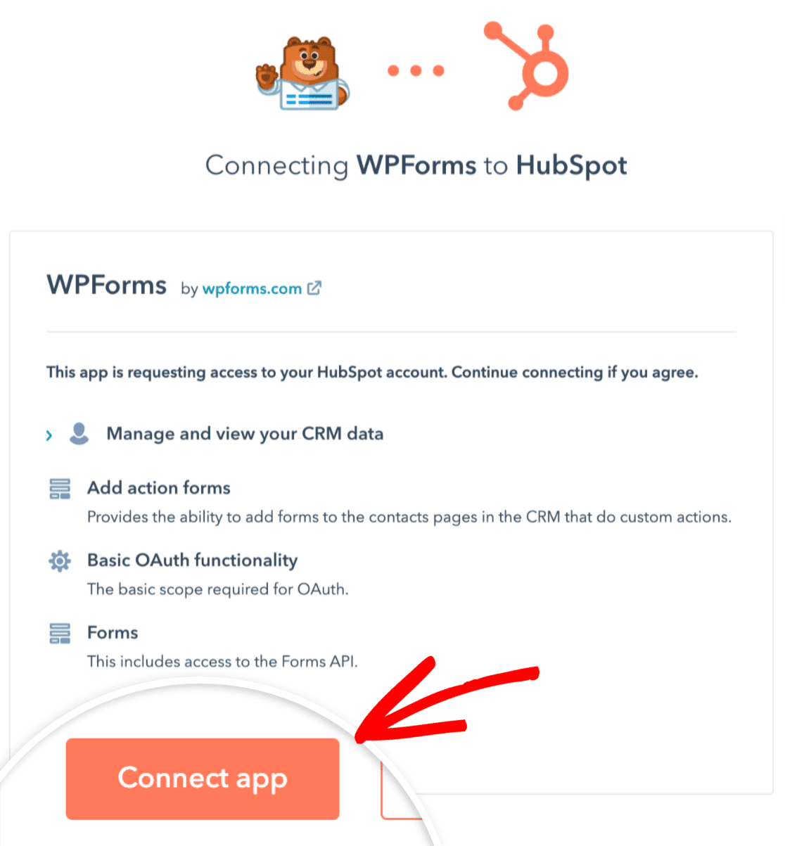 Izin Akses WPForms untuk HubSpot