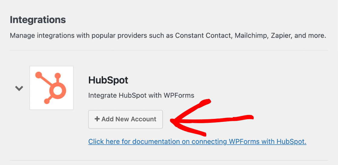 Module complémentaire HubSpot ajouter un nouveau compte