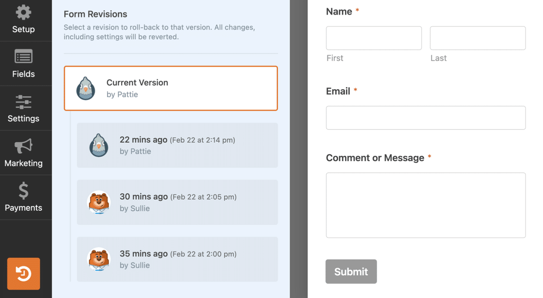 Revisi formulir di WPForms