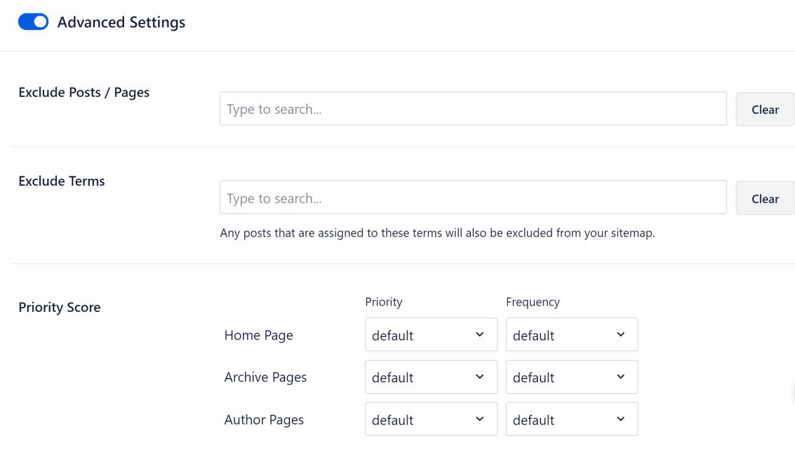 configuración avanzada del mapa del sitio