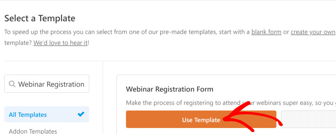 utilizzare il modello di modulo di registrazione al webinar