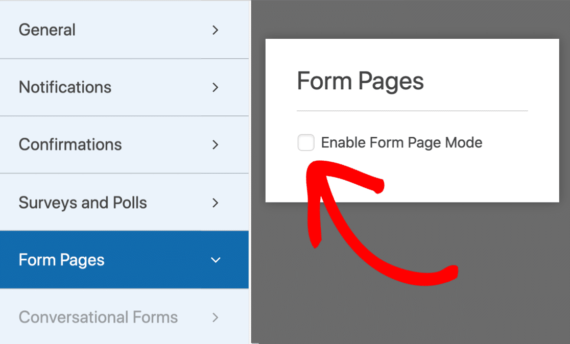 Attiva la modalità pagina di destinazione del modulo in WordPress