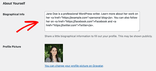 Add author bio information in WordPress