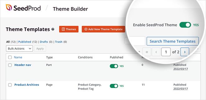 enable your seedprod theme